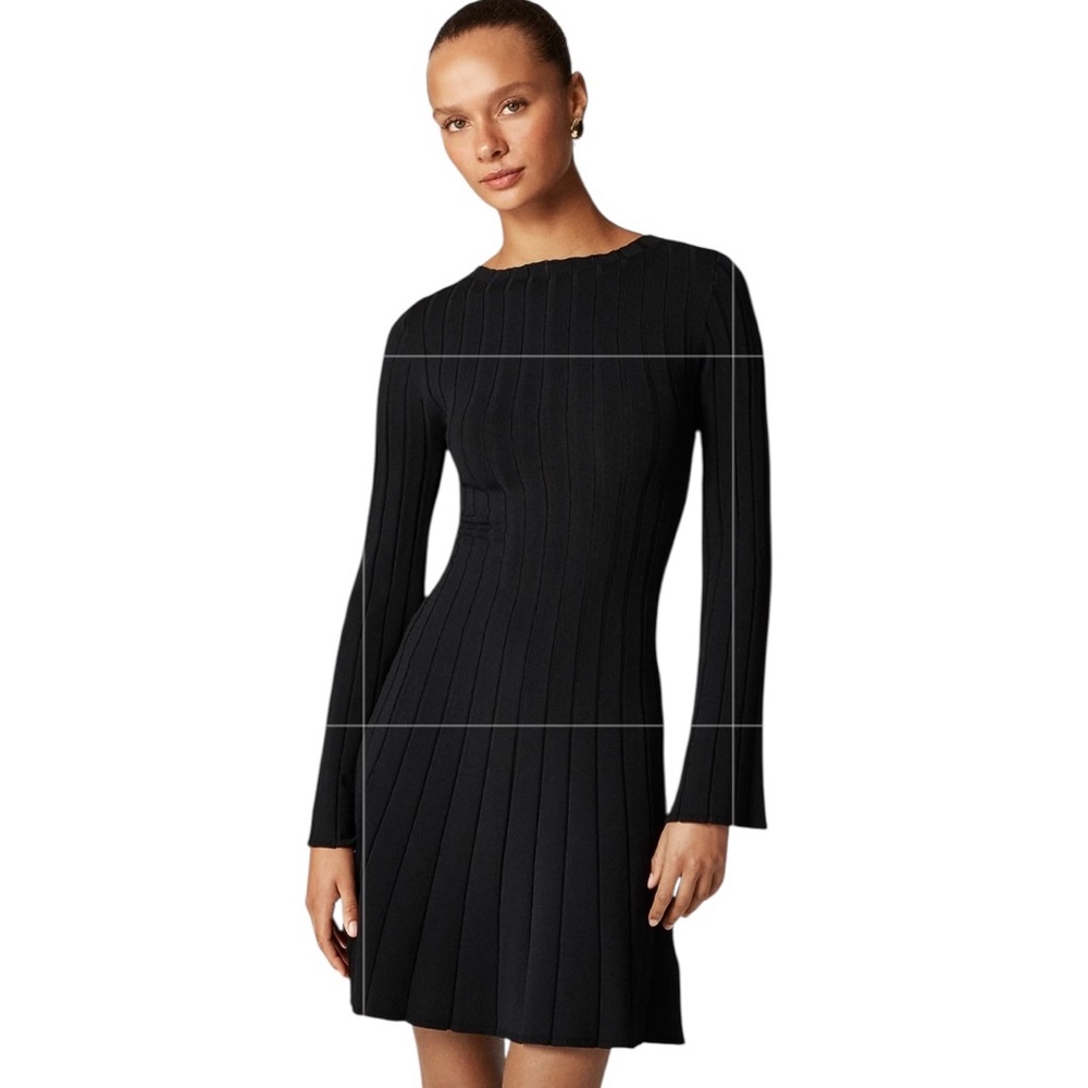 J. Crew Rib-knit mini sweater-dress in‎ Black Long Flare Sleeves Size XXS